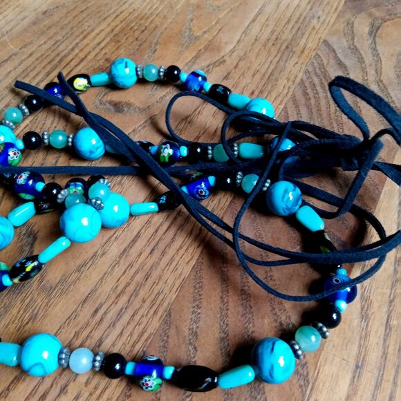 Vintage Blue Beaded Boho Necklace/Belt - Picture 1 of 7